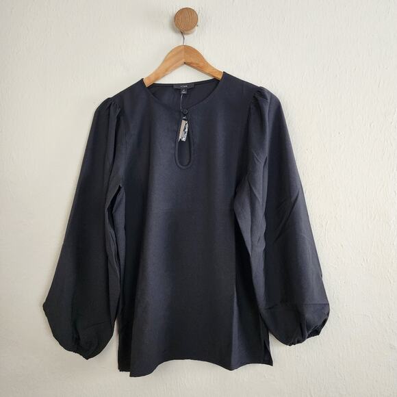 NEW J. Crew Black Puff Sleeve Satin Back Crepe Top - Picture 1 of 8